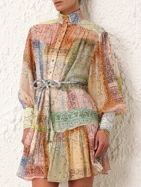 ZIMMERMANN Matchmaker Bandana Patch Print Mini Dress Size 0P US 2P Org $1,380